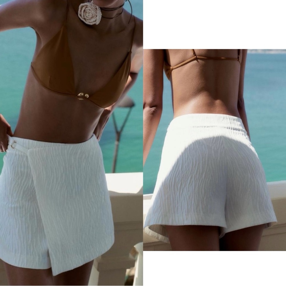 Zara Textured Wrap Skort Ivory
